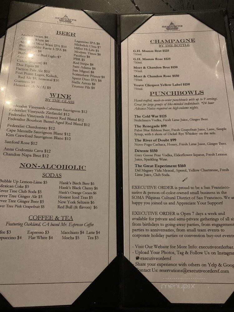 Executive Order Bar & Lounge - San Francisco, CA menu_pic