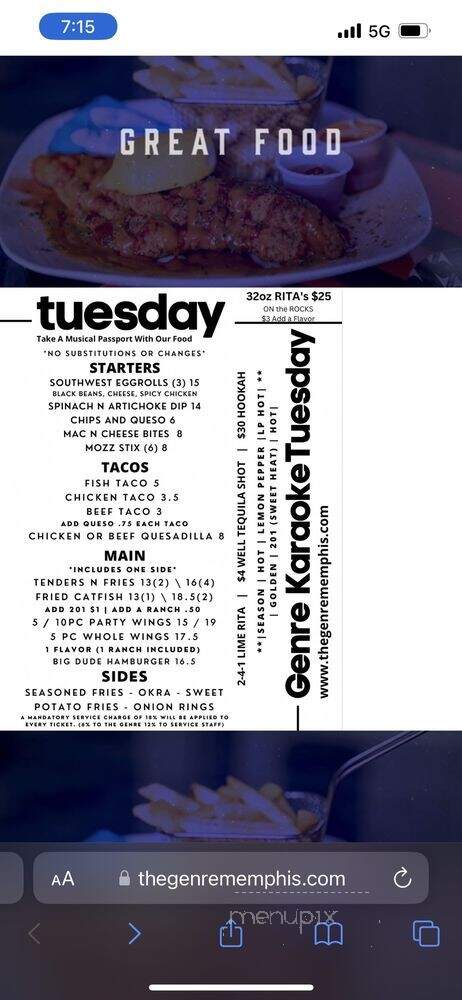 The Genre - Memphis, TN menu_pic