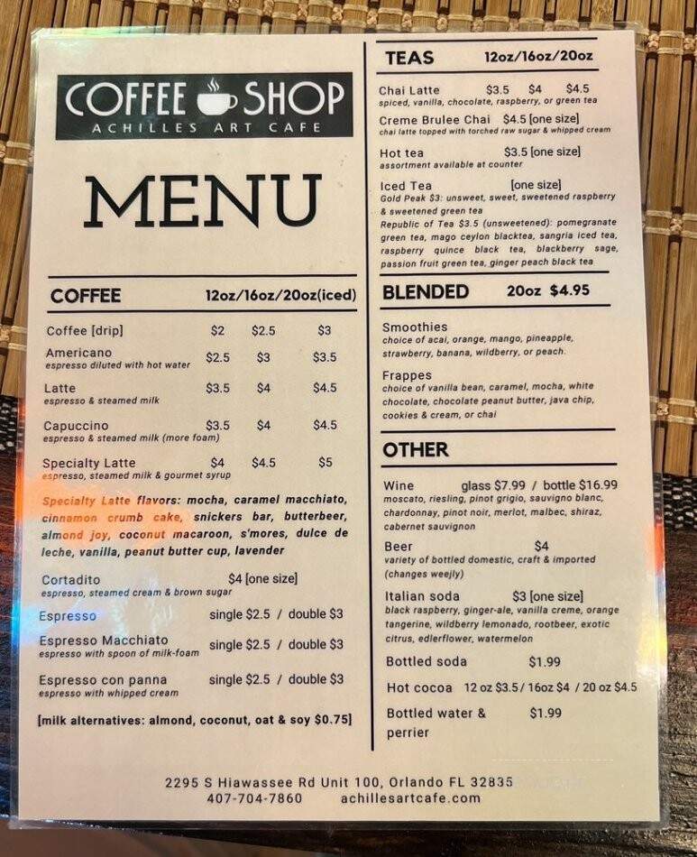Achilles Art Cafe - Orlando, FL menu_pic