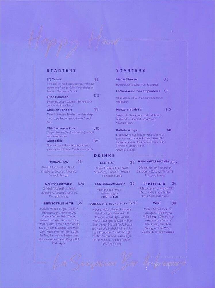 La Sensacion Bar & Lounge - Yonkers, NY menu_pic