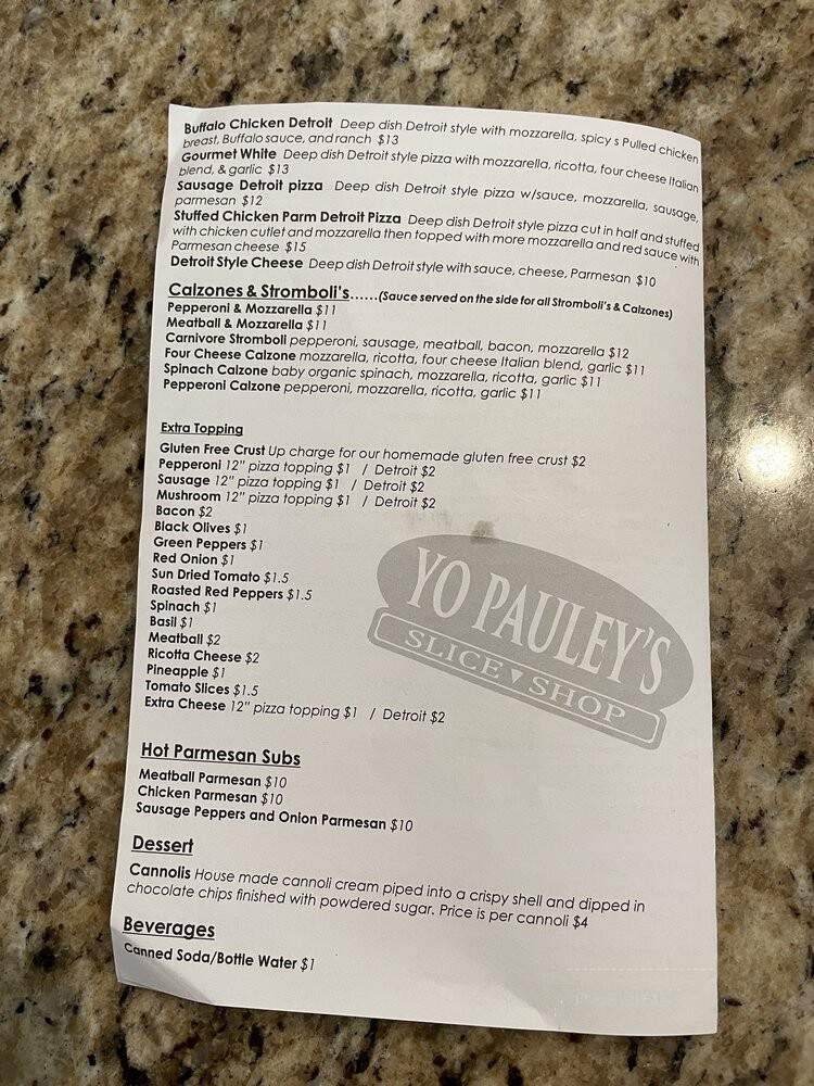 Yo Pauley's Slice Shop - Spring Hill, FL menu_pic