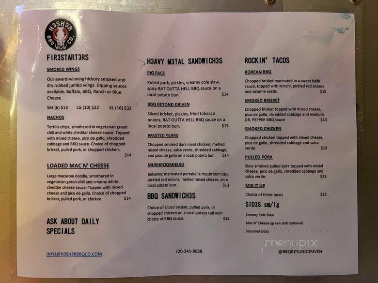 H3SH3R BBQ - Aurora, CO menu_pic