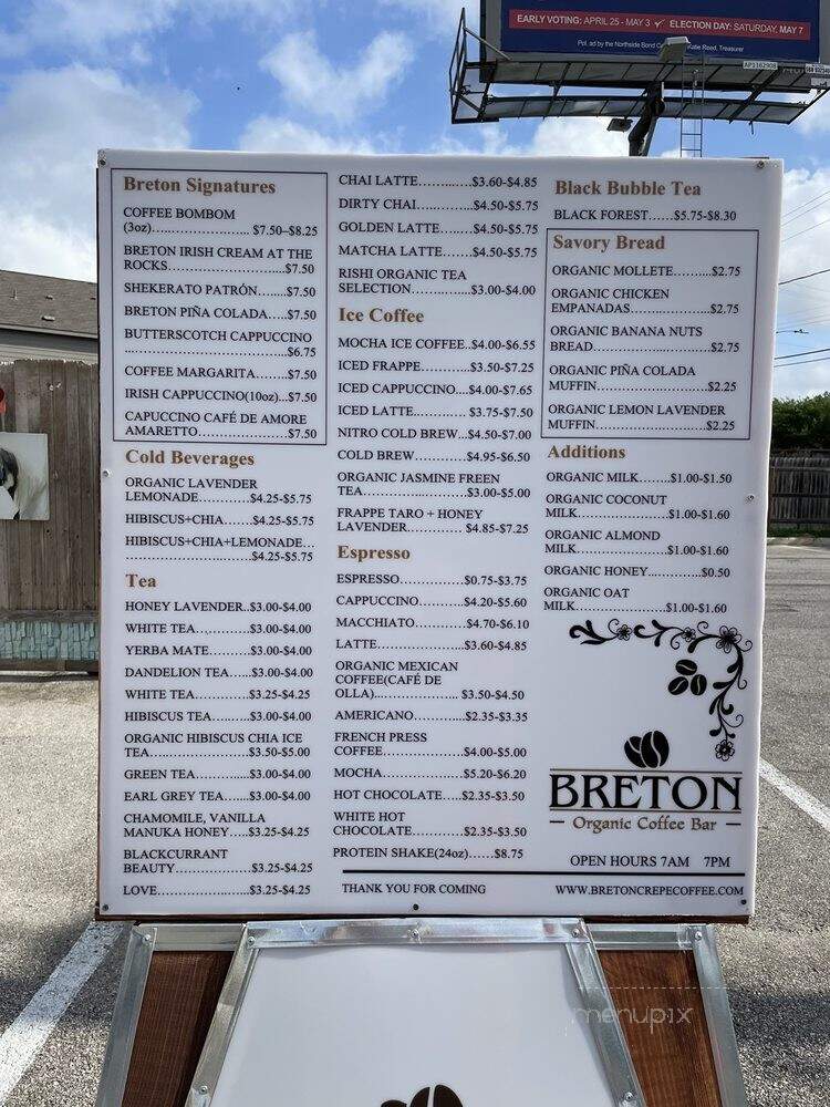 Breton Organic Coffee Bar - San Antonio, TX menu_pic