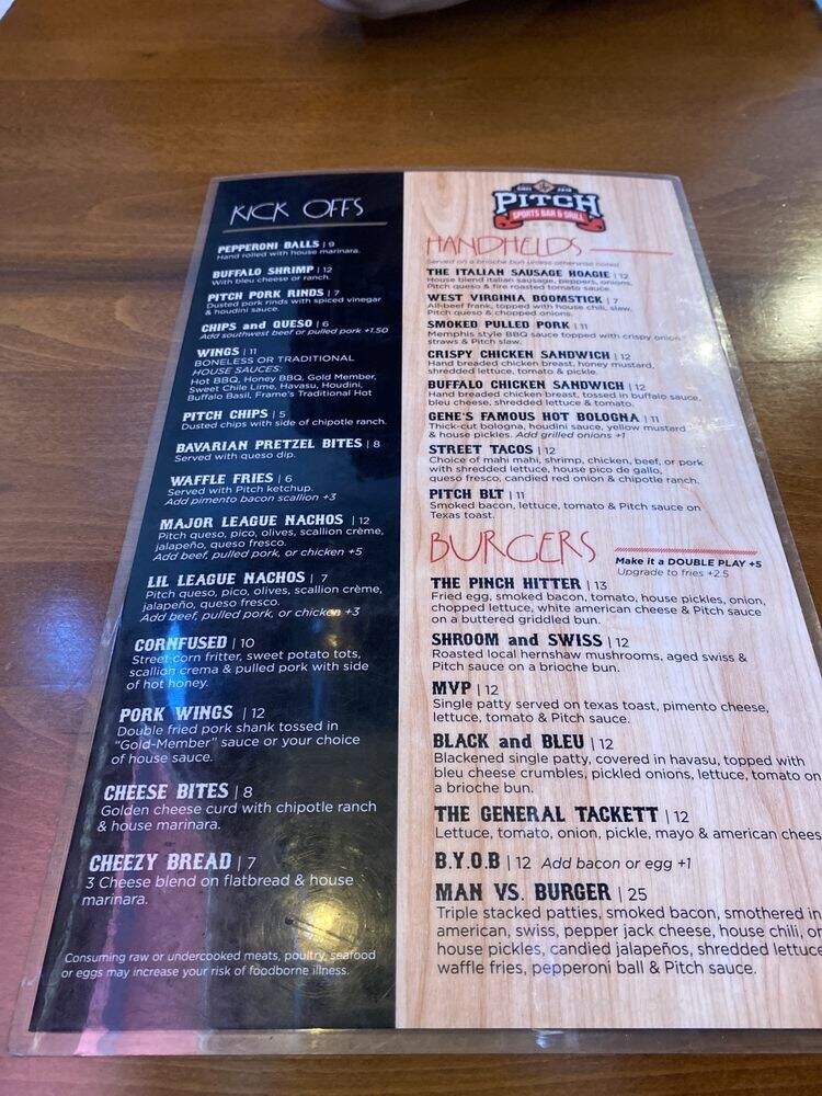 The Pitch - Charleston, WV menu_pic