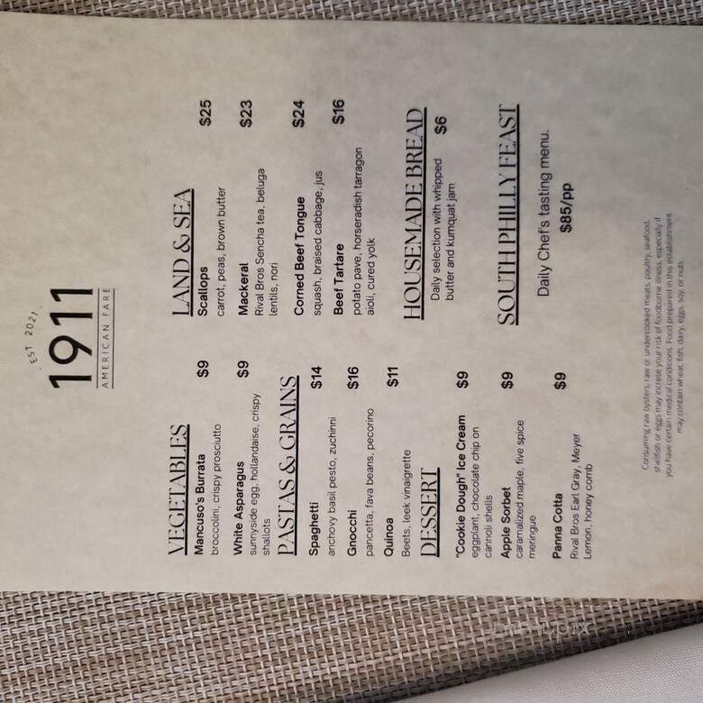 Nineteen Eleven - Philadelphia, PA menu_pic