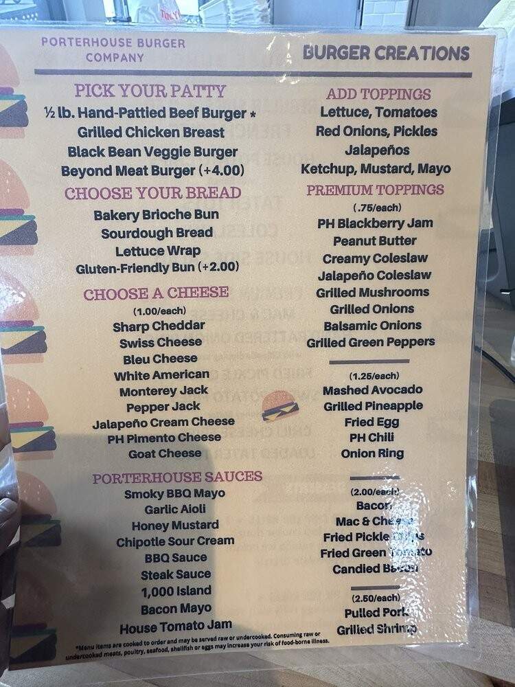 Porter House Burger - Greensboro, NC menu_pic