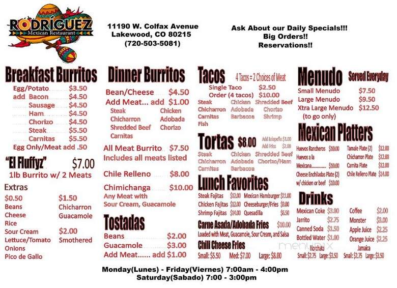 Rodriguez Mexican Restaurant - Lakewood, CO menu_pic