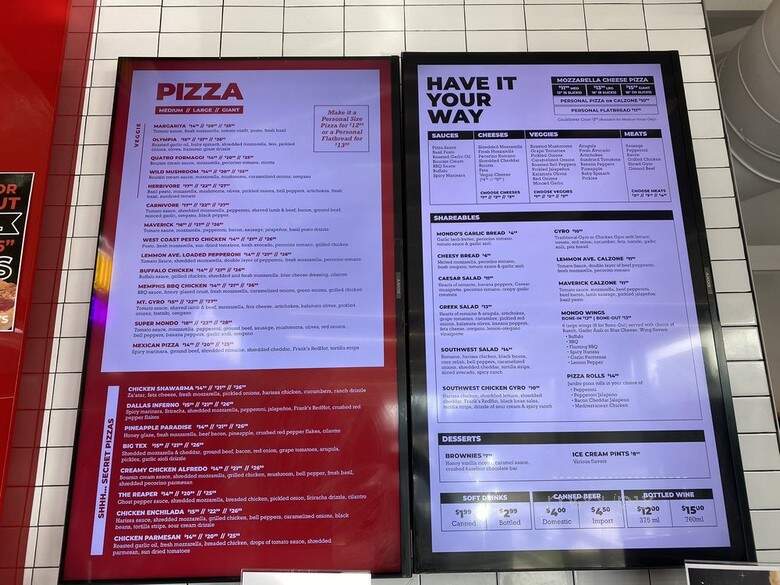 Mondo Pizza - Dallas, TX menu_pic