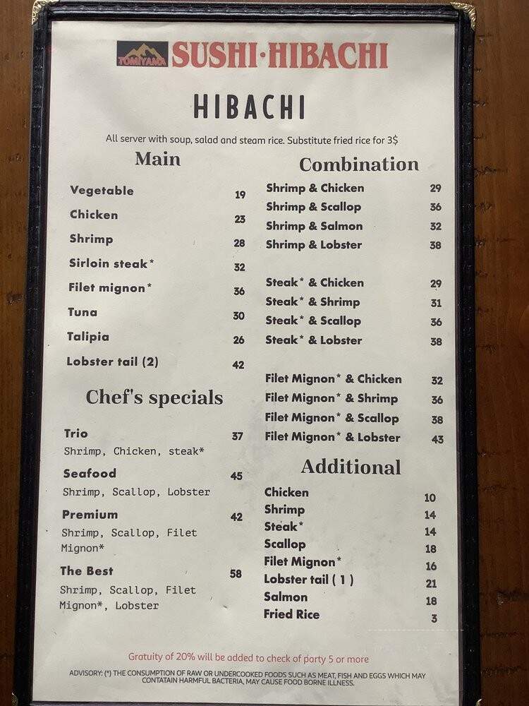 Tomiyama - Suwanee, GA menu_pic