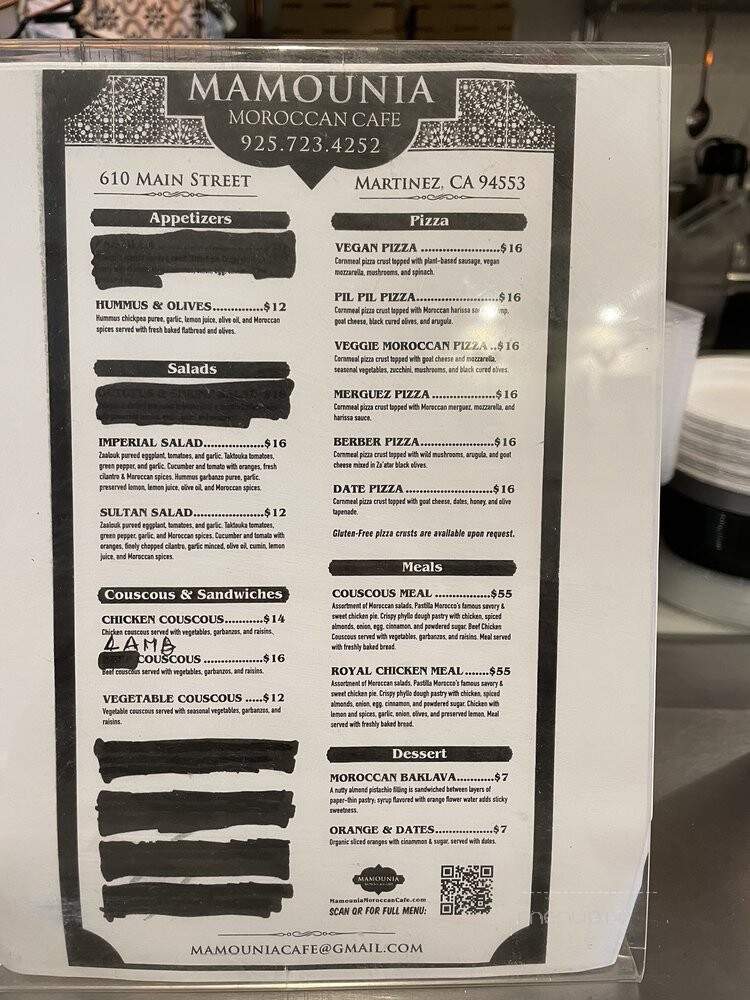 Mamounia Moroccan Cafe - Martinez, CA menu_pic