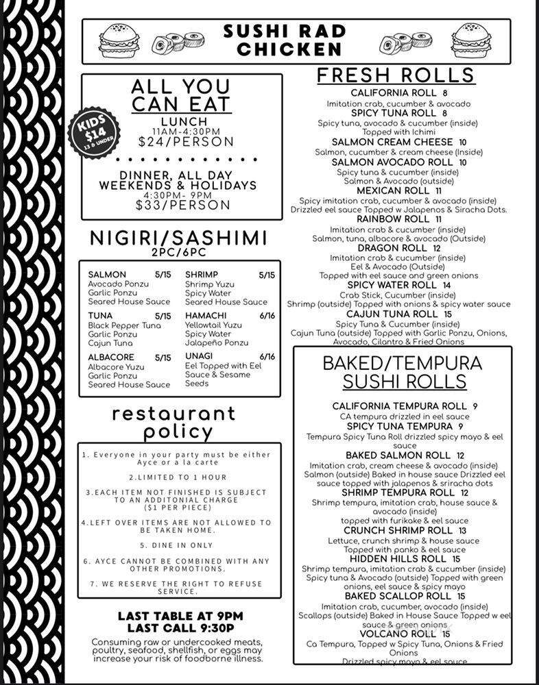 Sushi Rad Chicken - Chatsworth, CA menu_pic