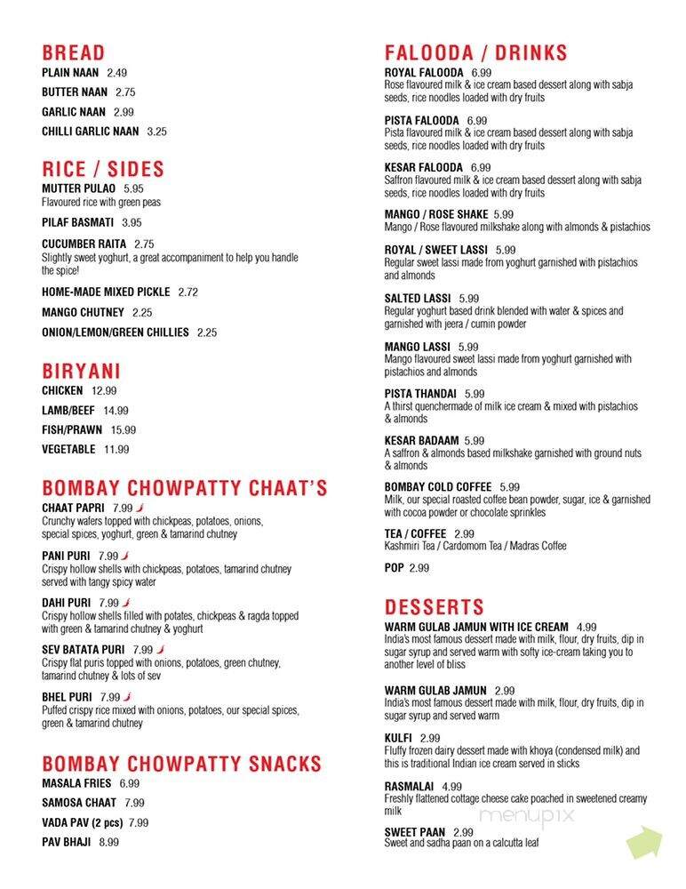 Leela Indian Food Bar - Toronto, ON menu_pic