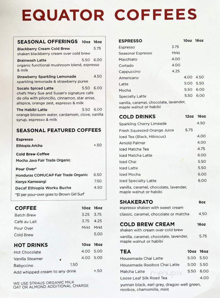 Equator Coffees - Culver City, CA menu_pic