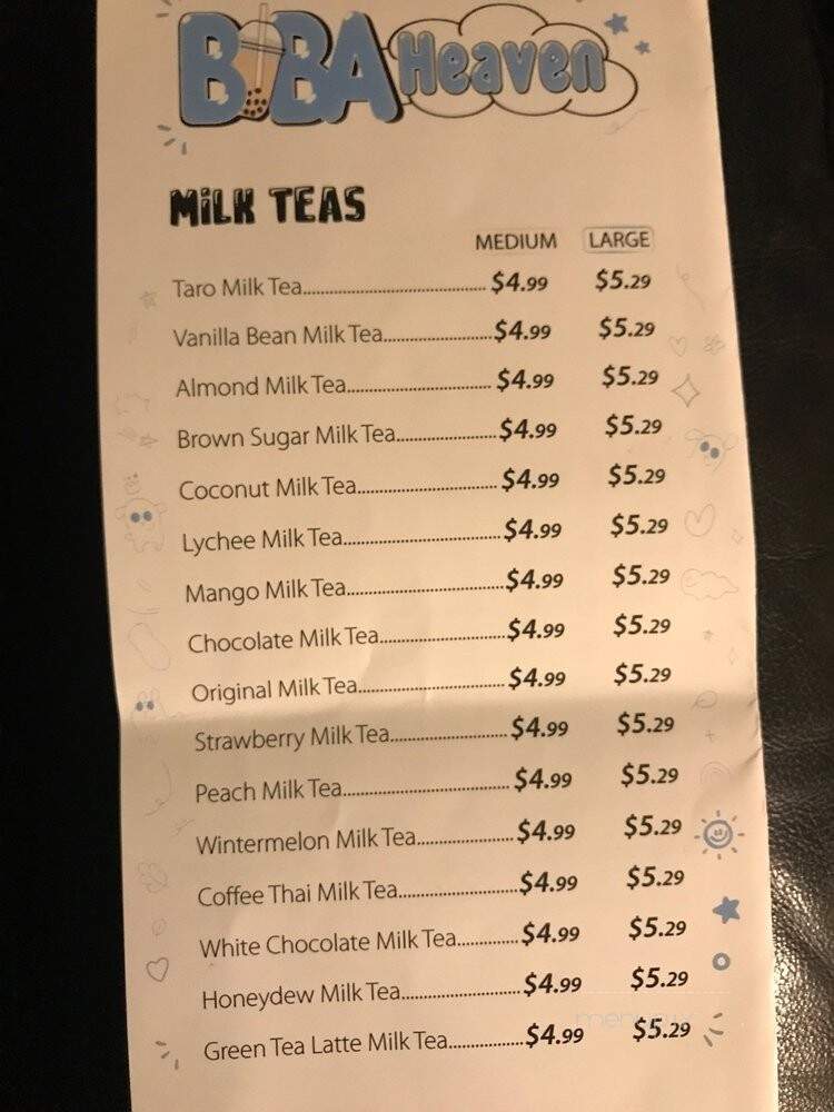 Boba Heaven - Oak Lawn, IL menu_pic