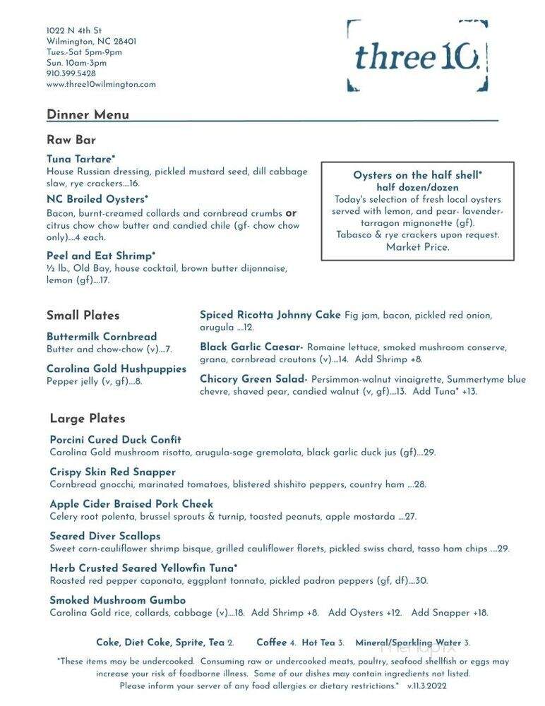 Three10 - Wilmington, NC menu_pic