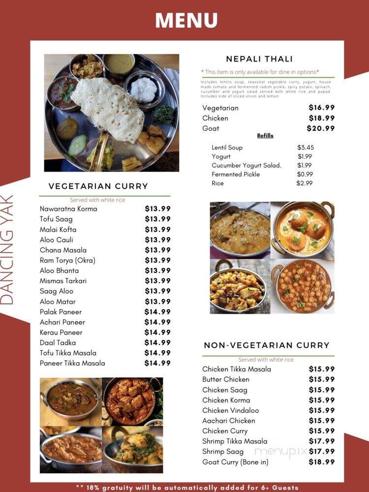 Dancing Yak Nepali Cuisine - San Diego, CA menu_pic