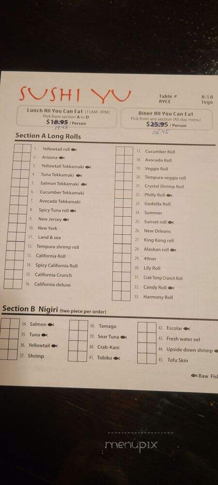 Sushi Yu - Riverton, UT menu_pic