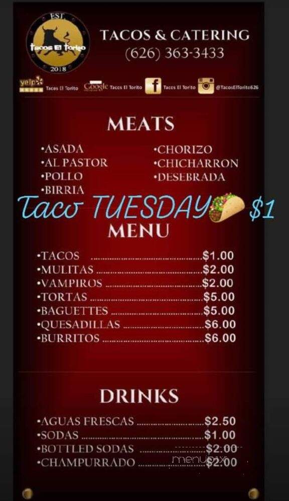 Tacos El Torito - La Puente, CA menu_pic