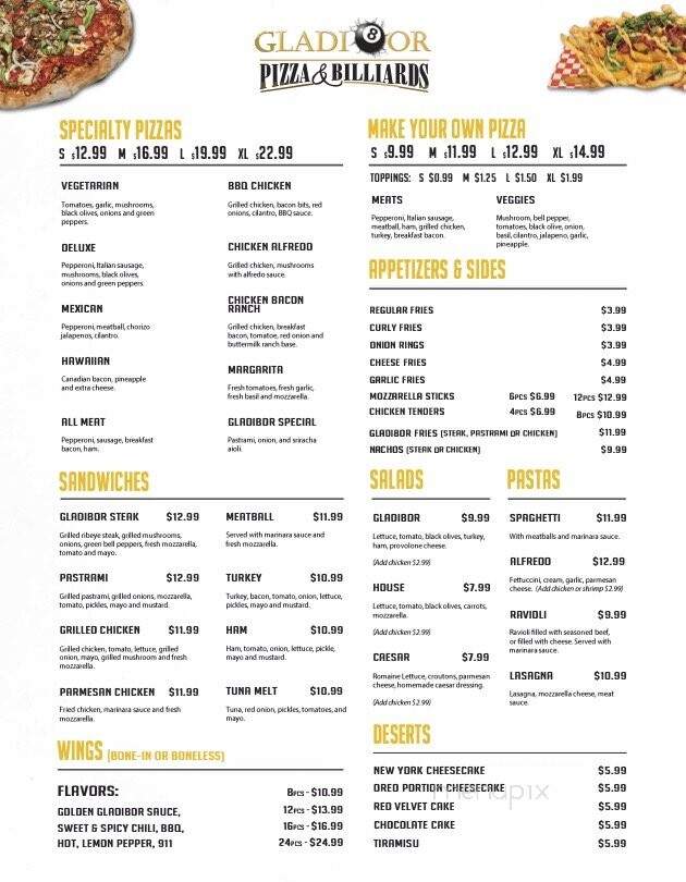 Gladi8or Pizza & Billiards - Los Angeles, CA menu_pic