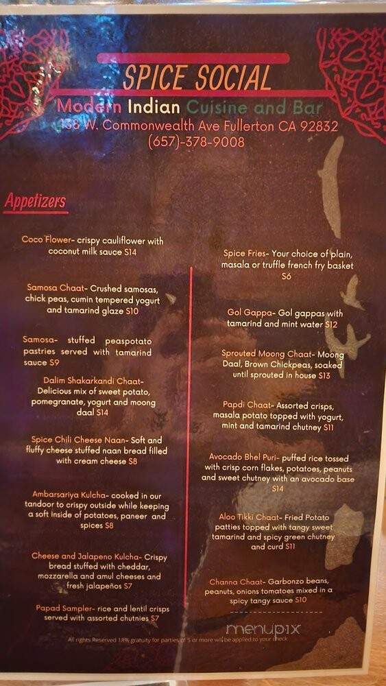 Spice Social - Fullerton, CA menu_pic