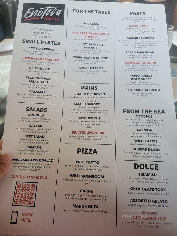 Enoteca Italia - Dallas, TX menu_pic