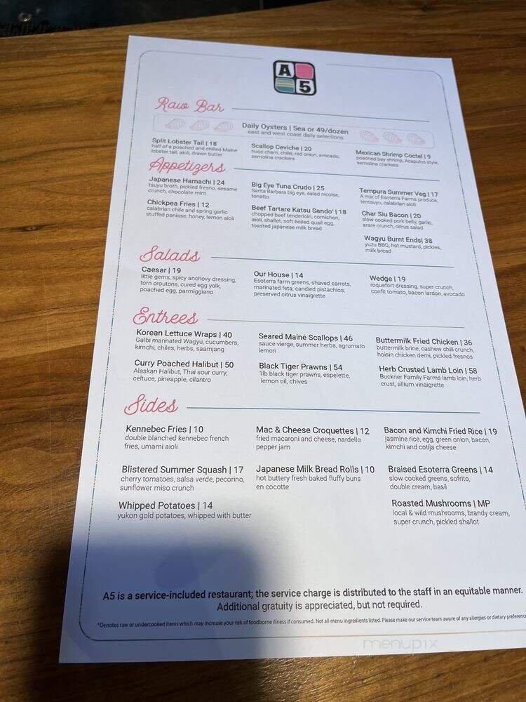A5 Steakhouse - Denver, CO menu_pic