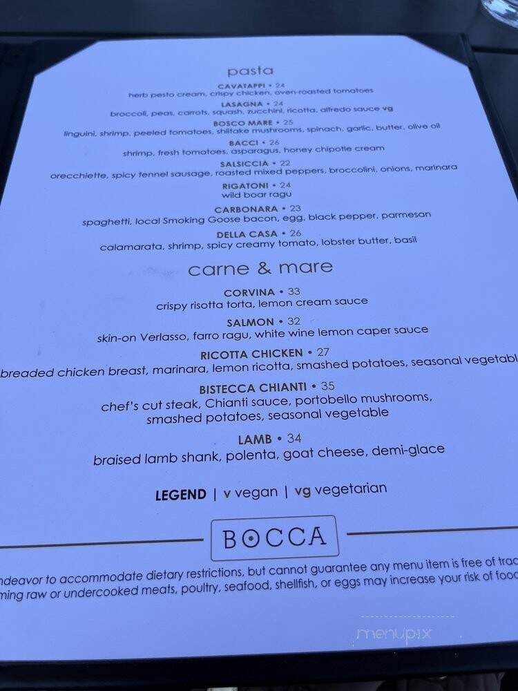 Bocca - Indianapolis, IN menu_pic