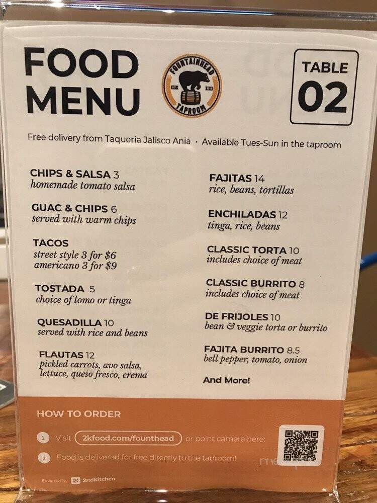 Fountainhead Taproom - Chattanooga, TN menu_pic