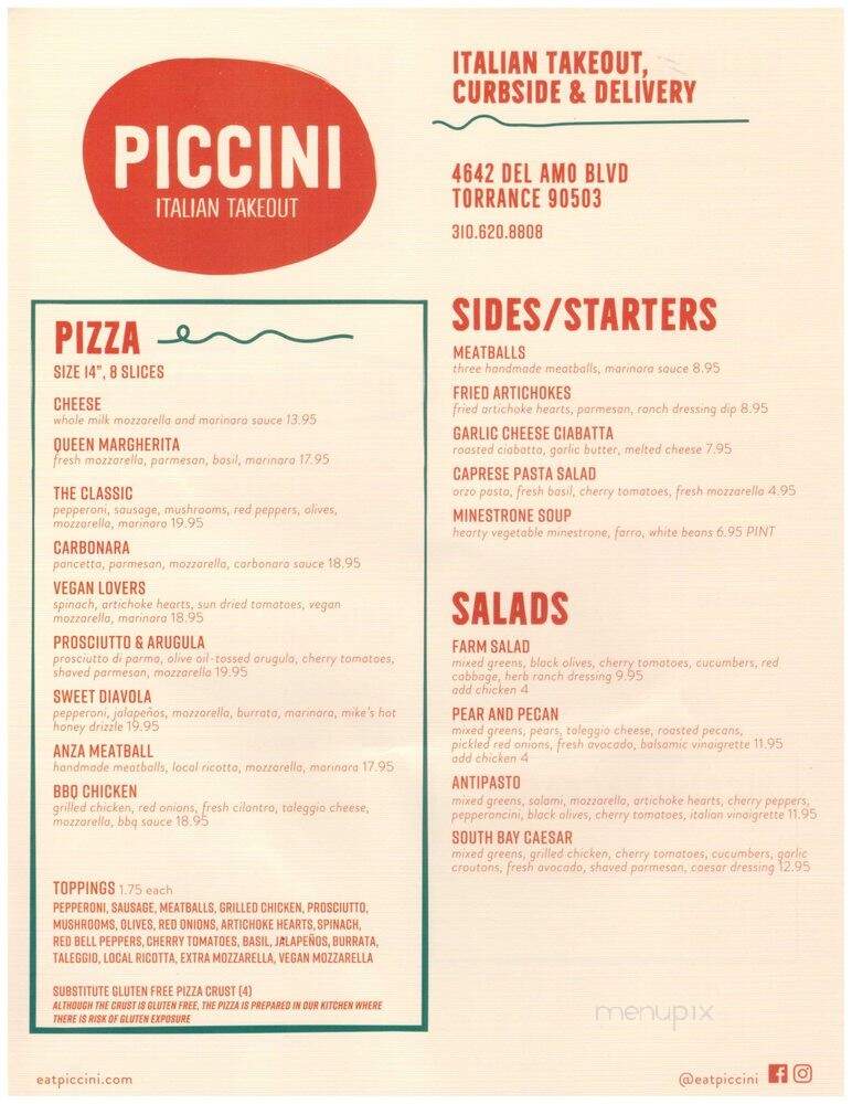 Piccini Italian Takeout - Torrance, CA menu_pic