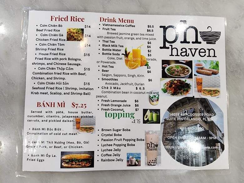 Pho Haven - Orlando, FL menu_pic