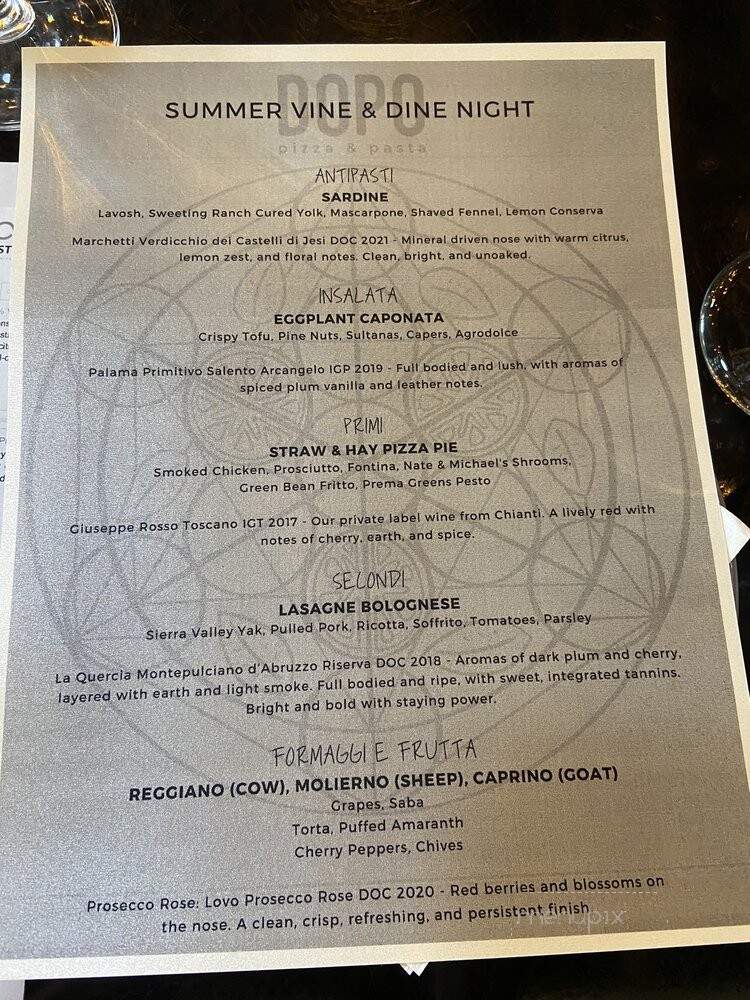 Dopo Pizza & Pasta - Reno, NV menu_pic