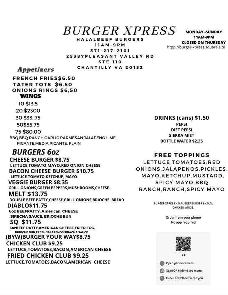 Burger Xpress - Chantilly, VA menu_pic