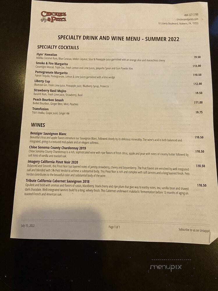 Chickie's & Pete's - Malvern, PA menu_pic