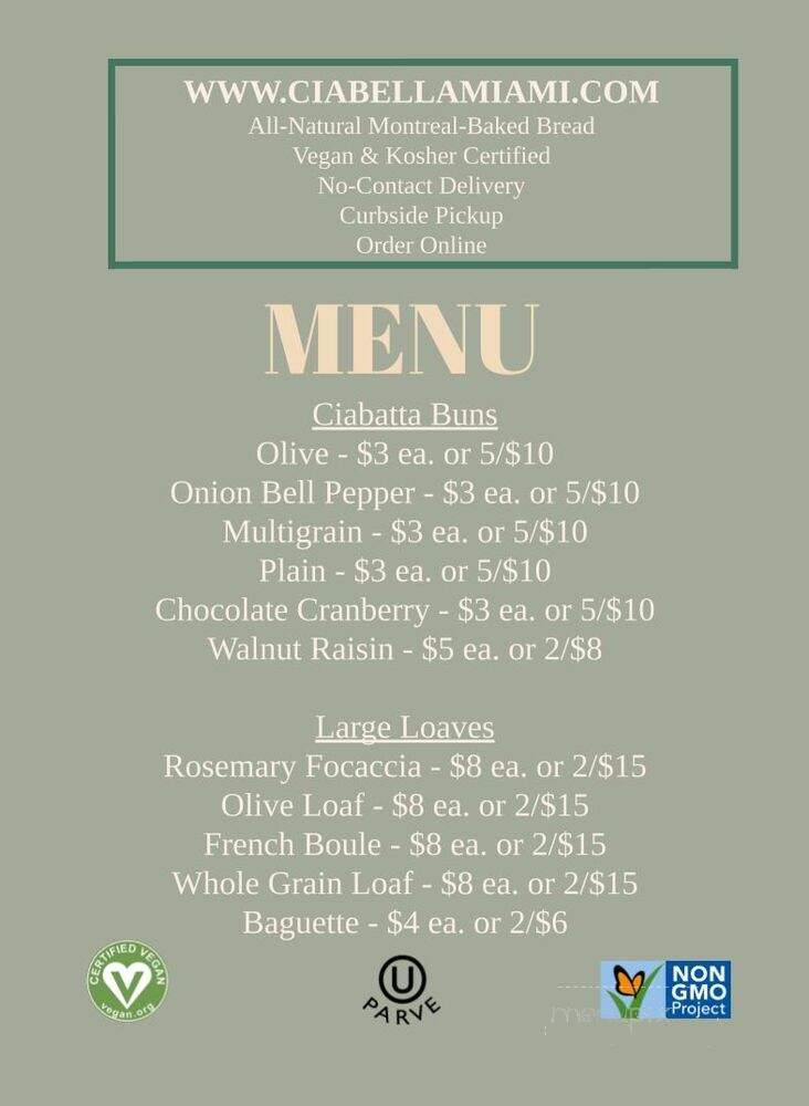 Ciabella Bakery - Aventura, FL menu_pic