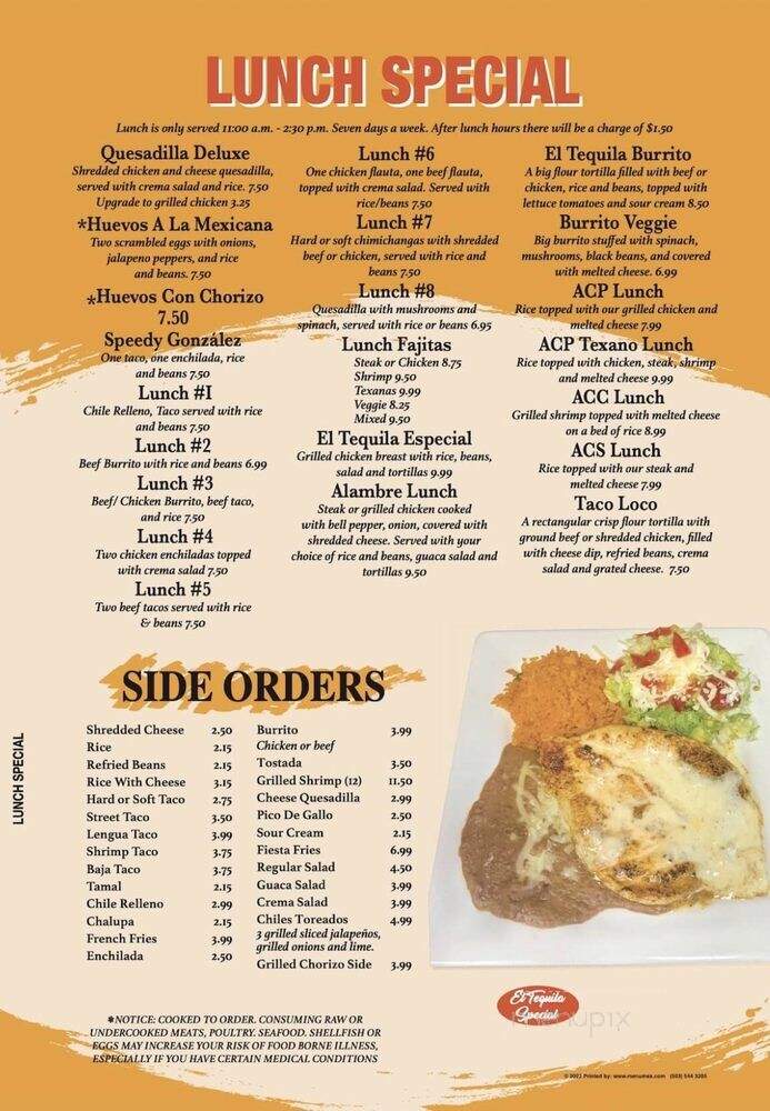 El Nuevo Tequilla - Washington, NC menu_pic