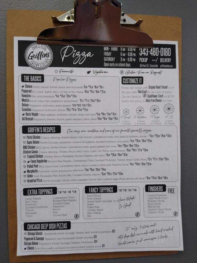 Griffin's Eatery - Brockville, ON menu_pic