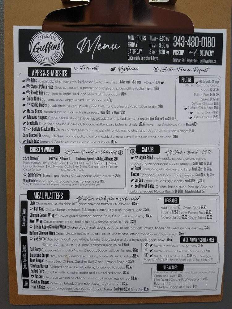 Griffin's Eatery - Brockville, ON menu_pic