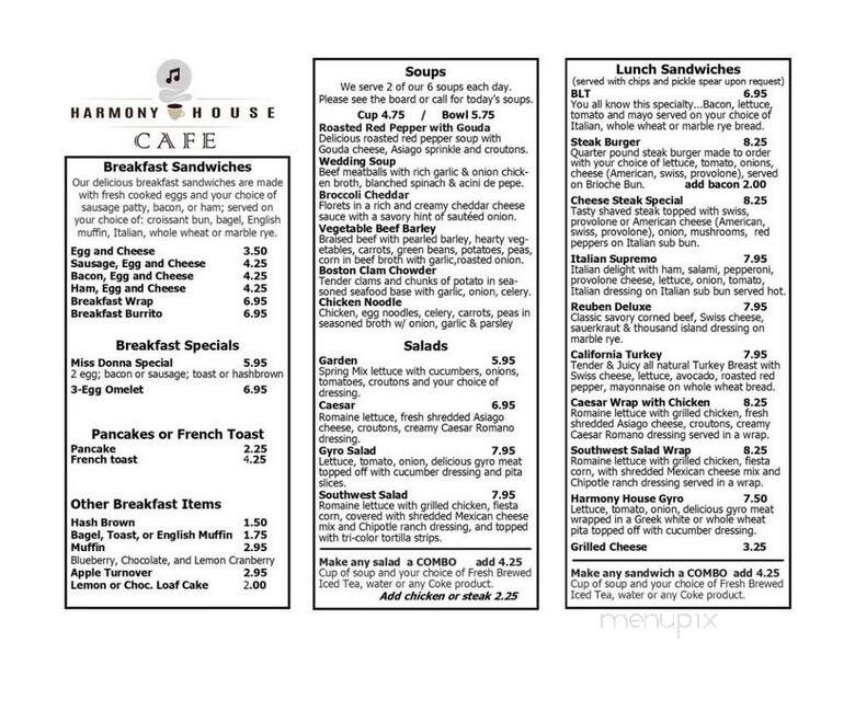 Harmony House Cafe - Washington, PA menu_pic