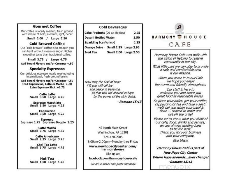 Harmony House Cafe - Washington, PA menu_pic