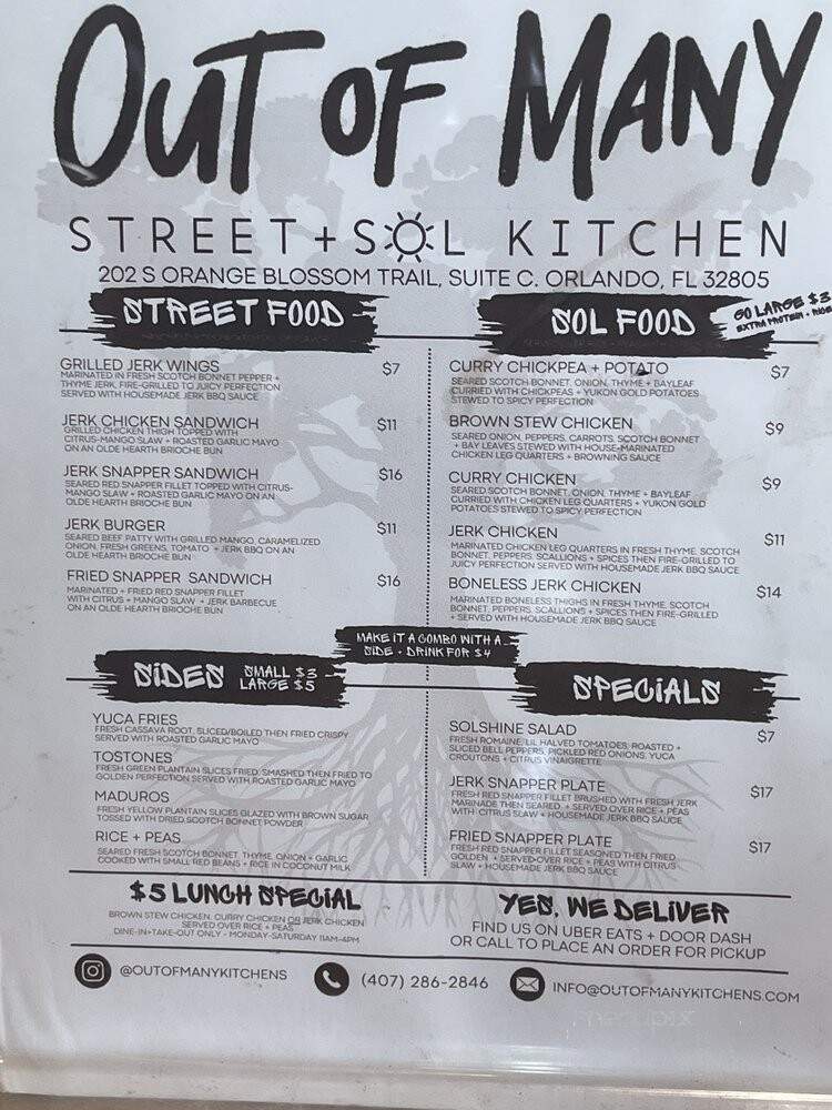 Out of Many Street + Sol Kitchen - Orlando, FL menu_pic