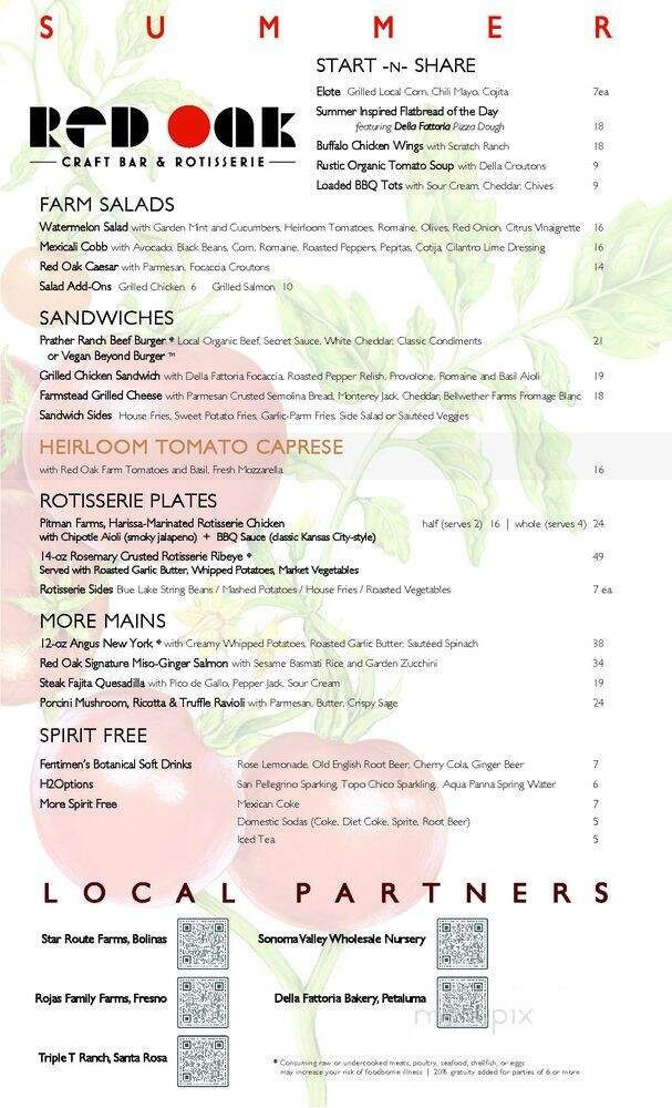 Red Oak Craft Bar & Rotisserie - San Rafael, CA menu_pic
