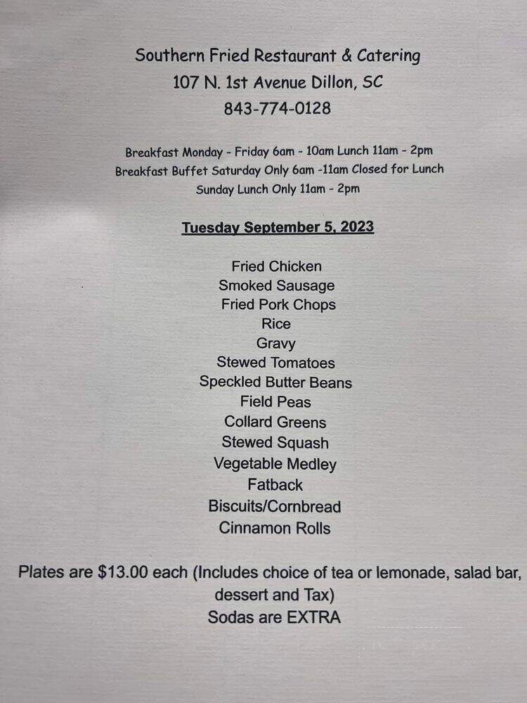 Southern Fried Restaurant & Catering - Dillon, SC