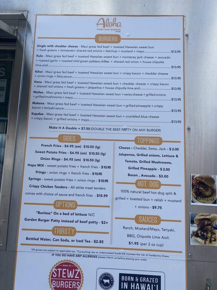 Stewz Burgers - Makawao, HI menu_pic