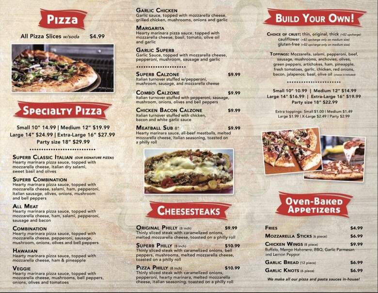 Superb Pizza and Pasta - Sacramento, CA menu_pic