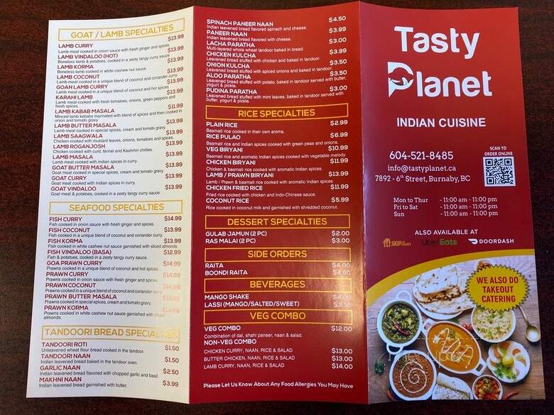 Tasty Planet Indian Cuisine - Burnaby, BC menu_pic
