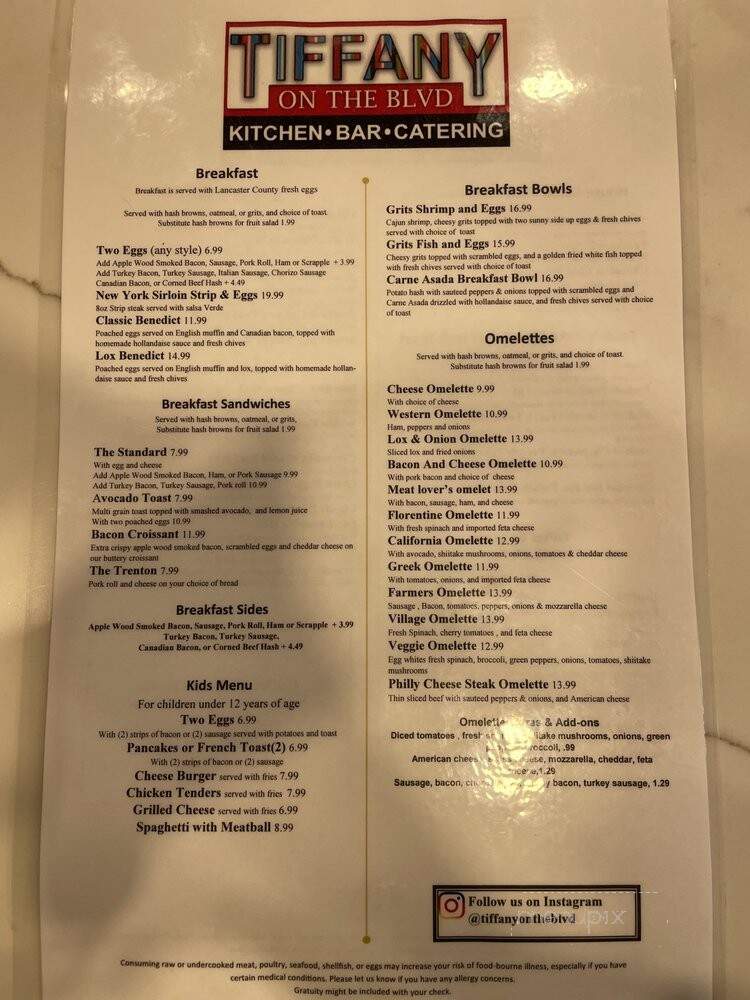 Tiffany On the Blvd - Philadelphia, PA menu_pic