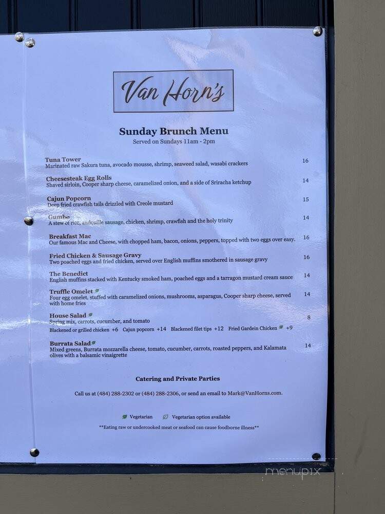 Van Horn's - Phoenixville, PA menu_pic