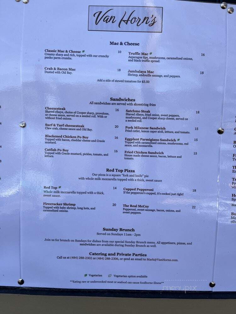 Van Horn's - Phoenixville, PA menu_pic