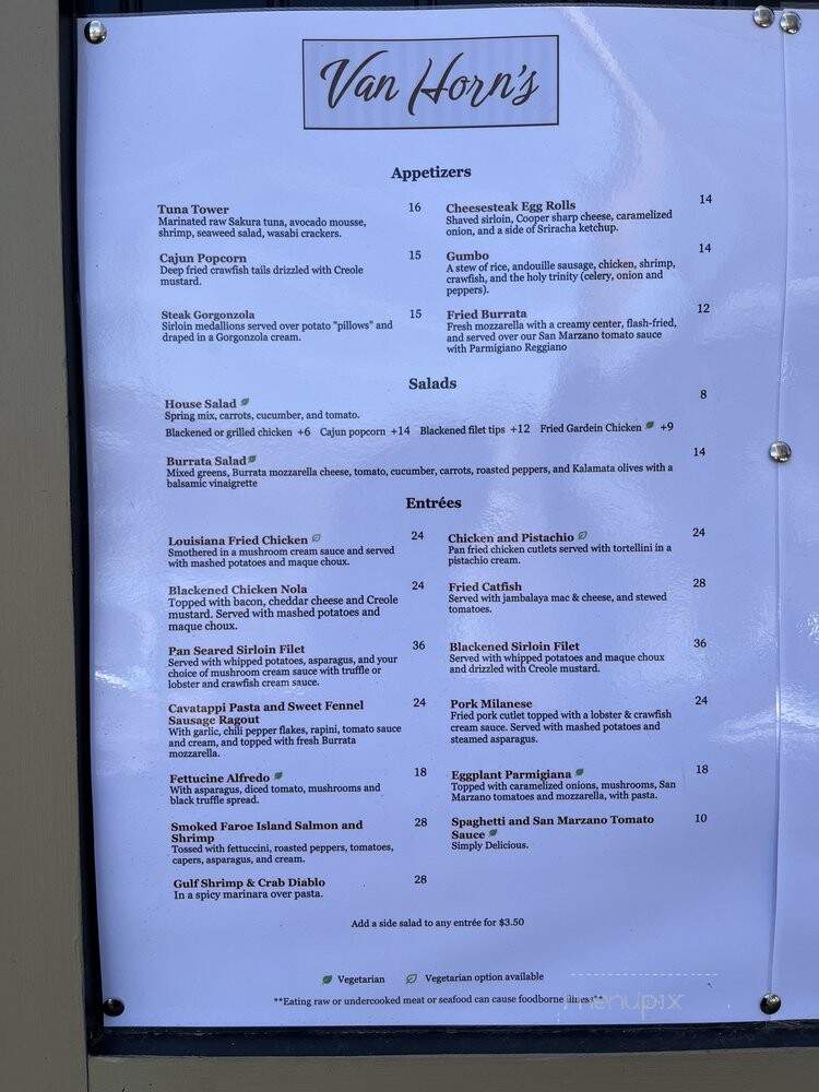 Van Horn's - Phoenixville, PA menu_pic