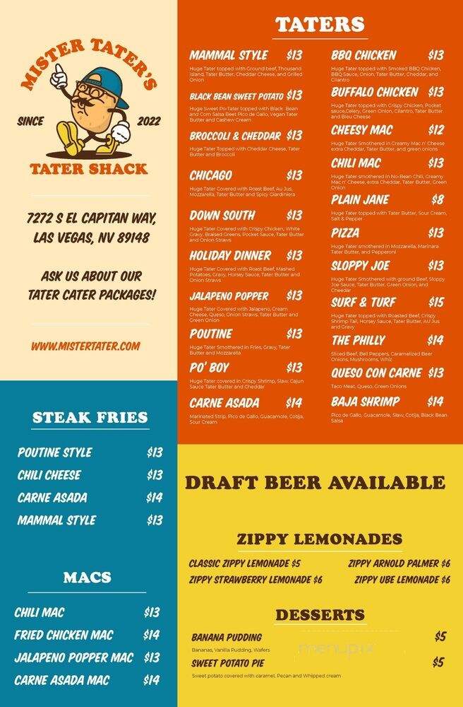 Mister Tater's Tater Shack - Las Vegas, NV menu_pic